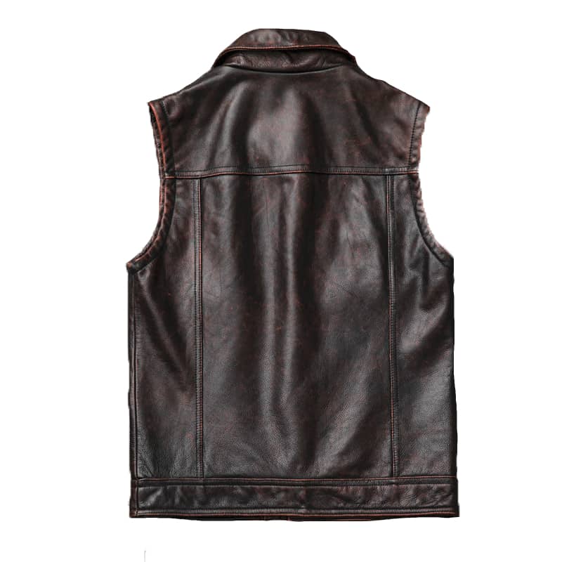 Brown Leather Biker Vest Mens Motorcycle Jacket Sleeveless