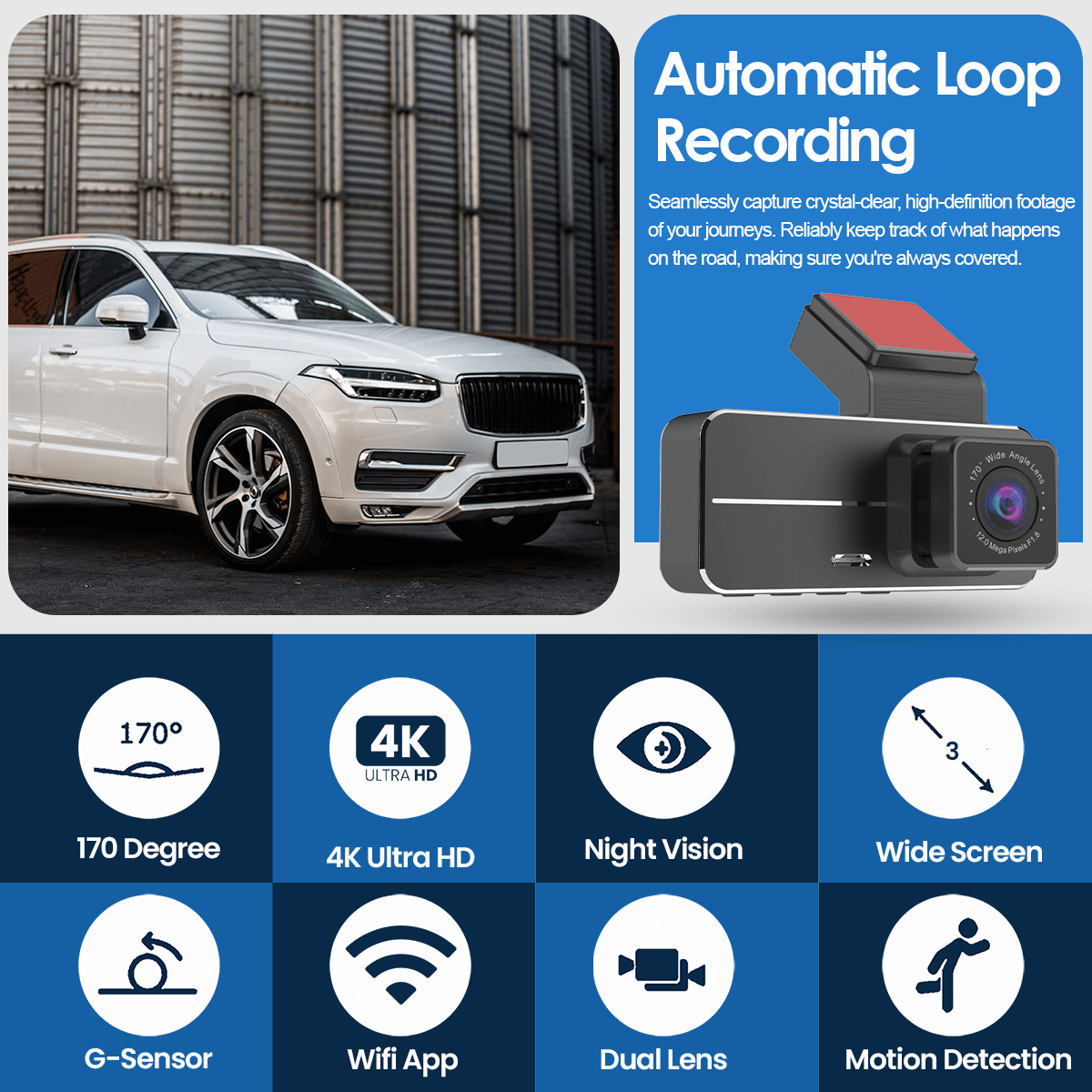 Apex Dash Cam Car Dashboard Camera Full HD Recording Safety Cam