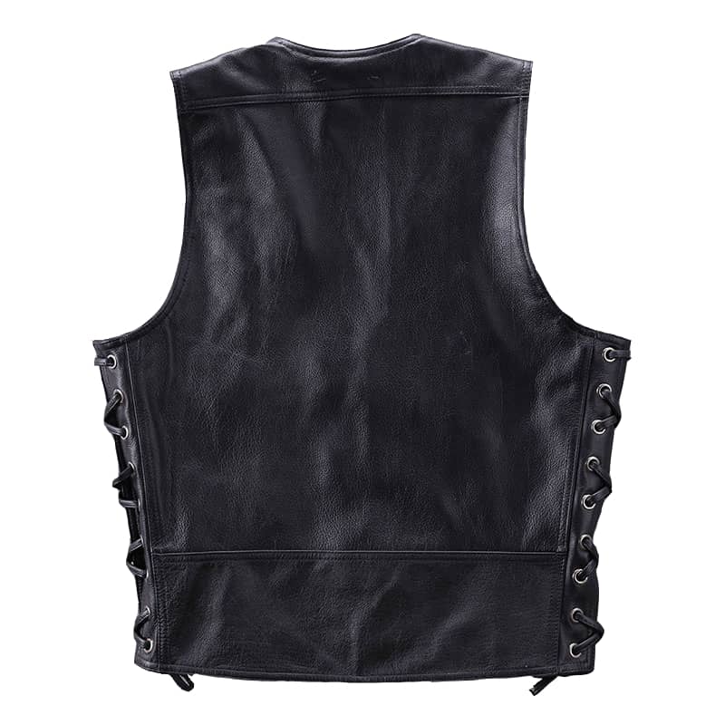 Leather Biker Vest with Chain Details