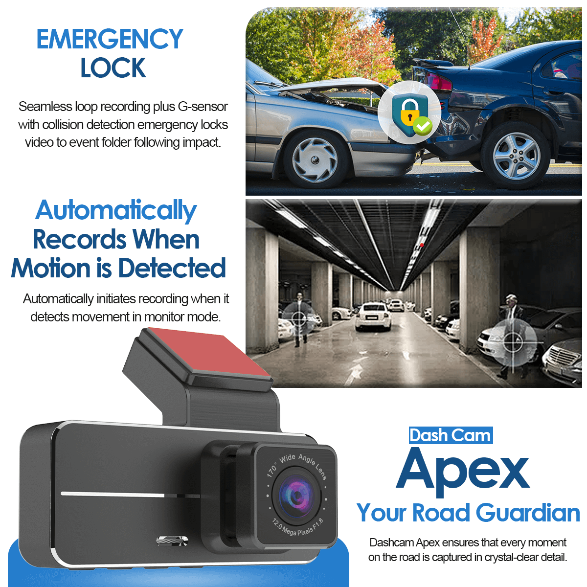 Apex Dash Cam Car Dashboard Camera Full HD Recording Safety Cam