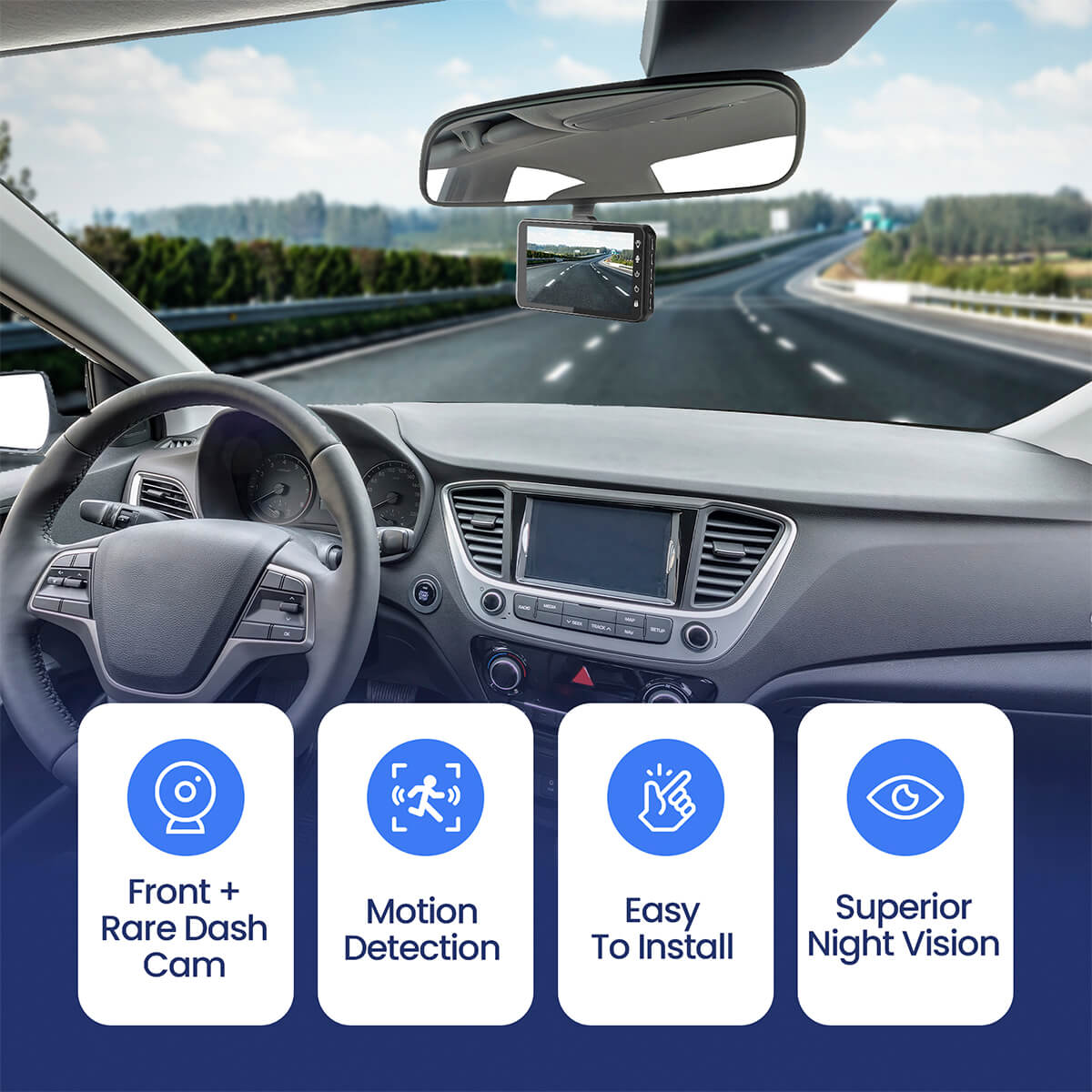 Pro Dash Cam Front and Rear with Free 64GB SD Card