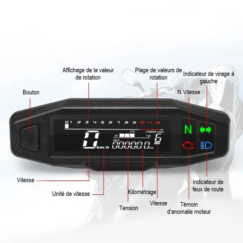 Universal Digital Motorcycle Odometer Speedometer Gauge Meter