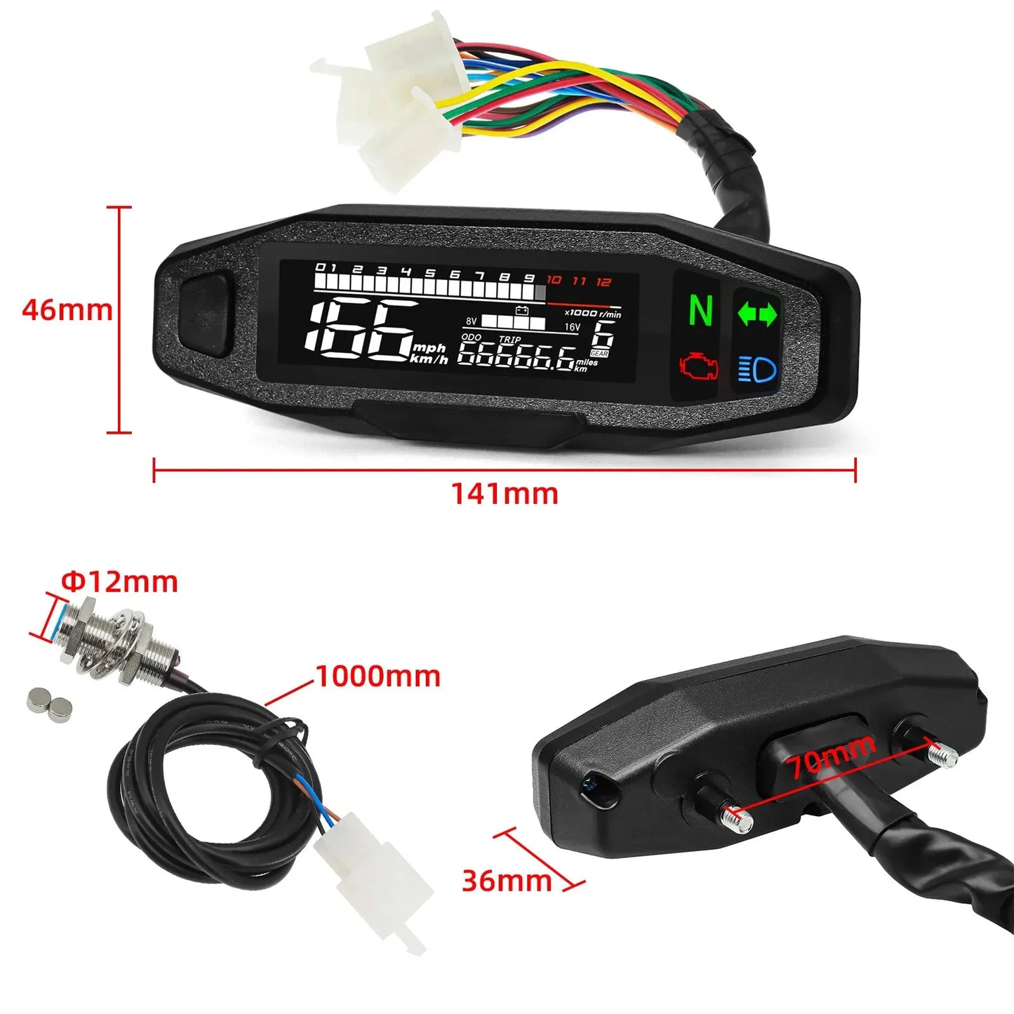 Universal Digital Motorcycle Odometer Speedometer Gauge Meter
