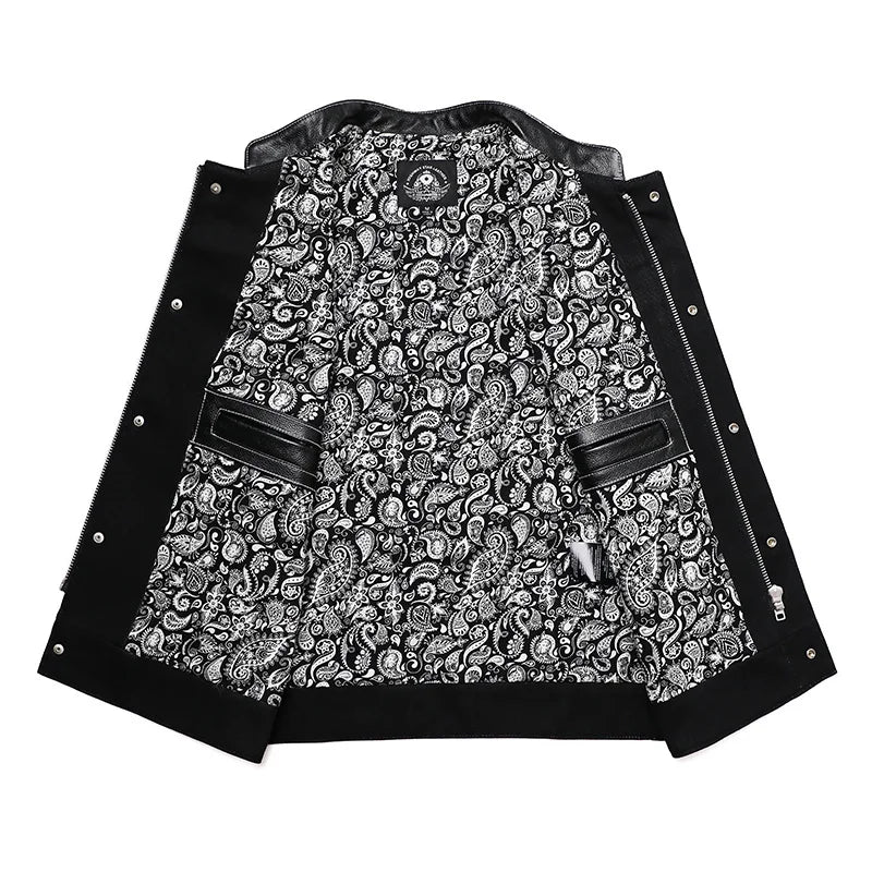 Soa Leather and Fabric Biker Vest Mens Motorcycle Riding Jacket