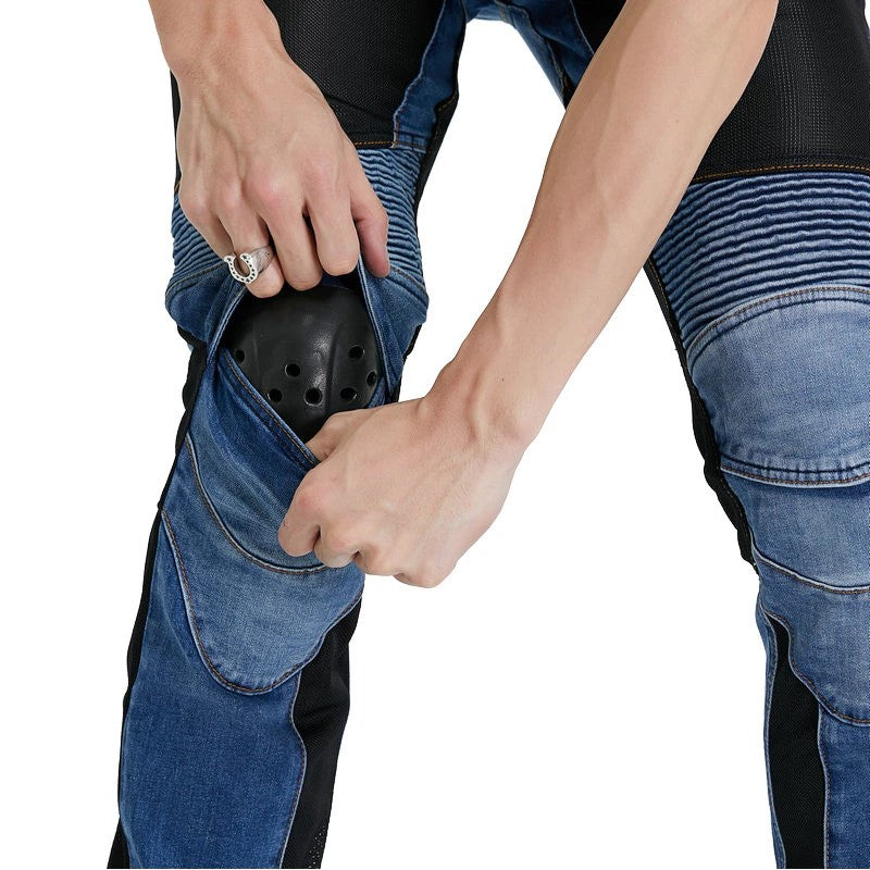 Reinforced Blue and Black Motorcycle Riding Jeans