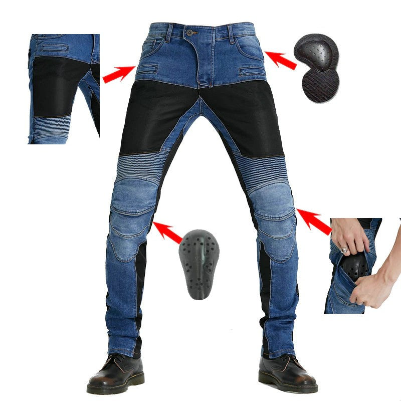 Reinforced Blue and Black Motorcycle Riding Jeans