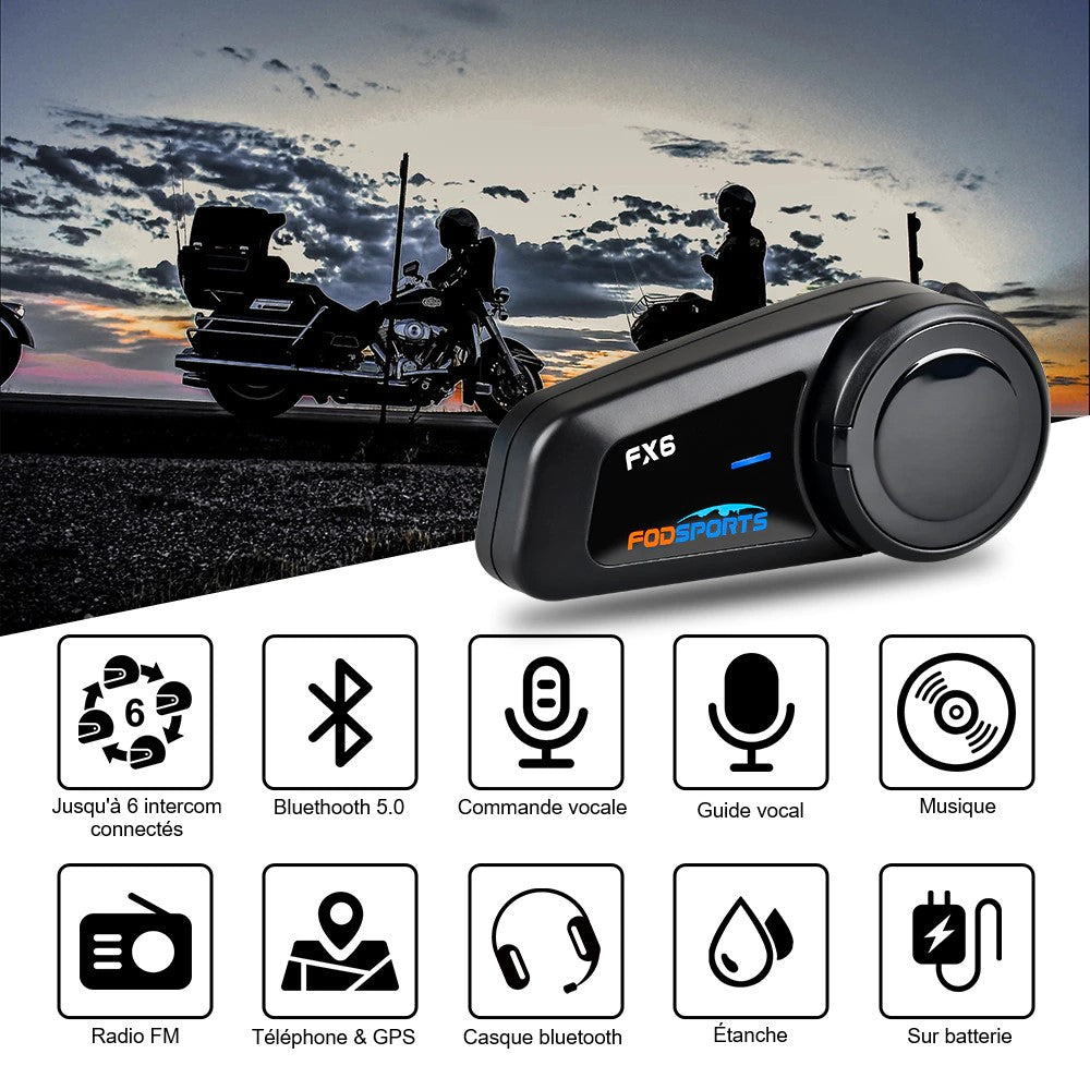 Motorcycle Intercom FX6 Bluetooth Communication System