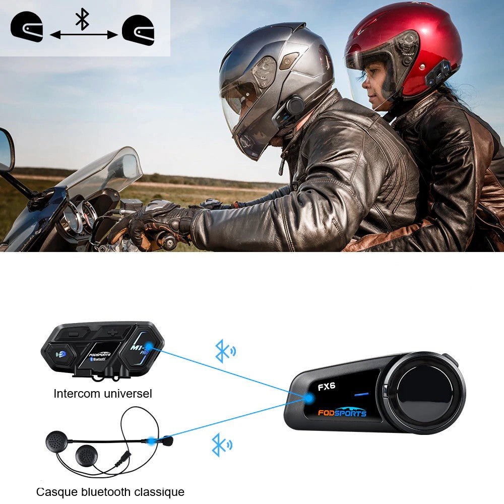 Motorcycle Intercom FX6 Bluetooth Communication System