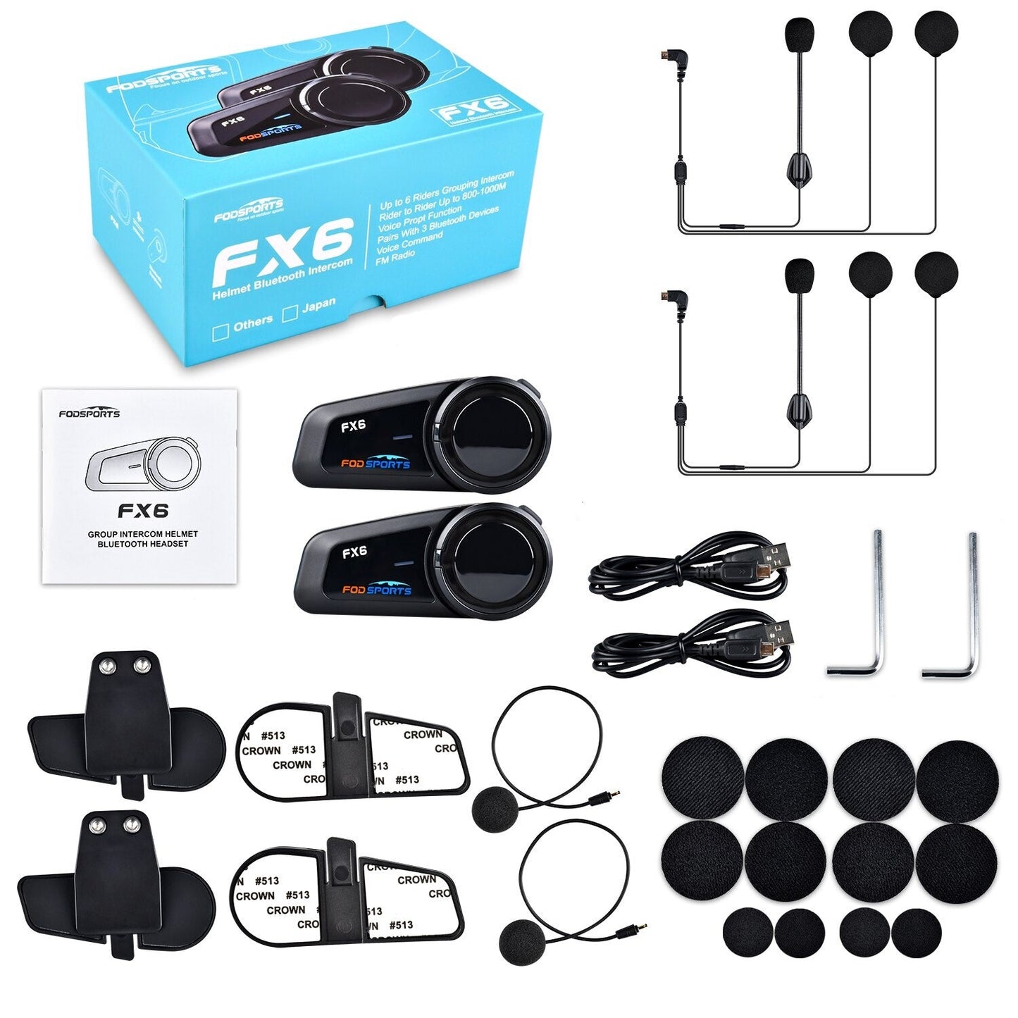 Motorcycle Intercom FX6 Bluetooth Communication System