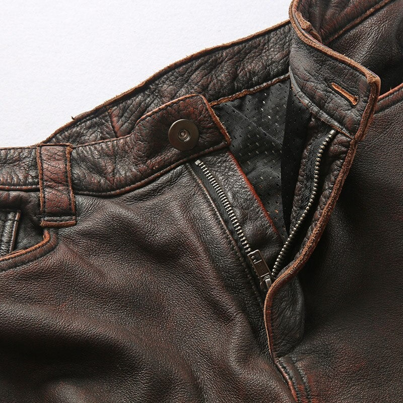 Mens Leather Motorcycle Riding Pants Biker Trousers Durable Moto Gear