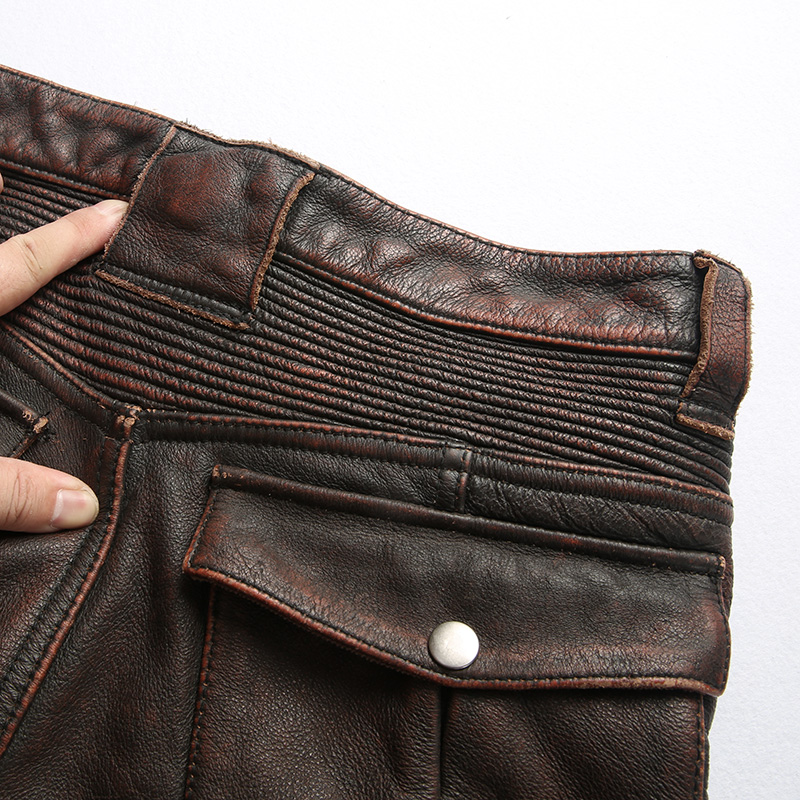 Mens Leather Motorcycle Riding Pants Biker Trousers Durable Moto Gear