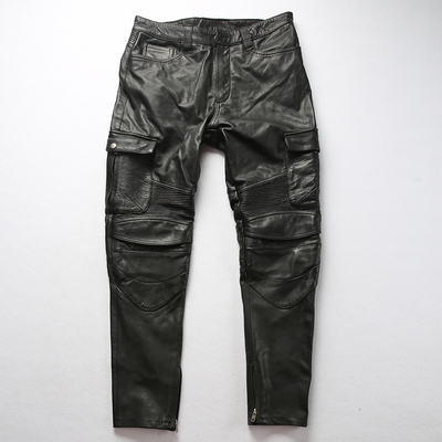 Mens Leather Motorcycle Riding Pants Biker Trousers Durable Moto Gear