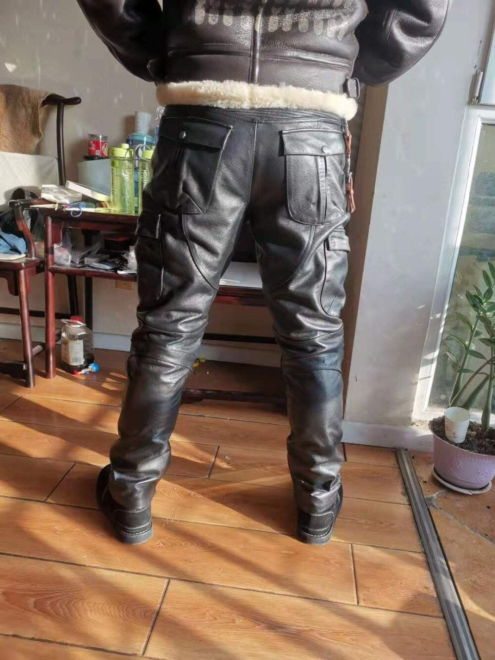 Mens Leather Motorcycle Riding Pants Biker Trousers Durable Moto Gear