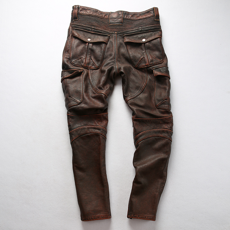 Mens Leather Motorcycle Riding Pants Biker Trousers Durable Moto Gear