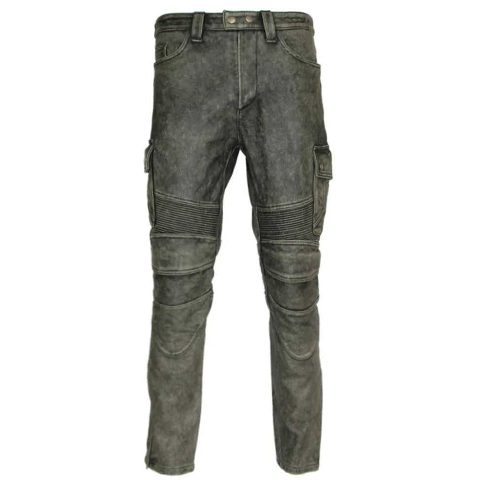 Mens Leather Motorcycle Riding Pants Biker Trousers