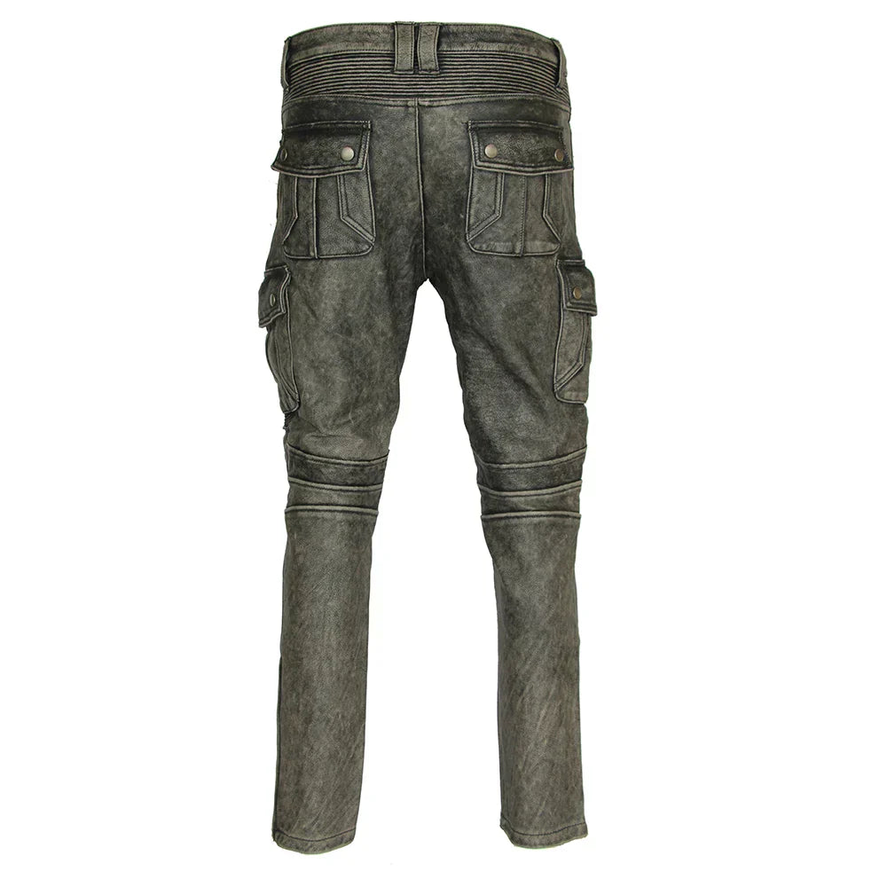 Mens Leather Motorcycle Riding Pants Biker Trousers
