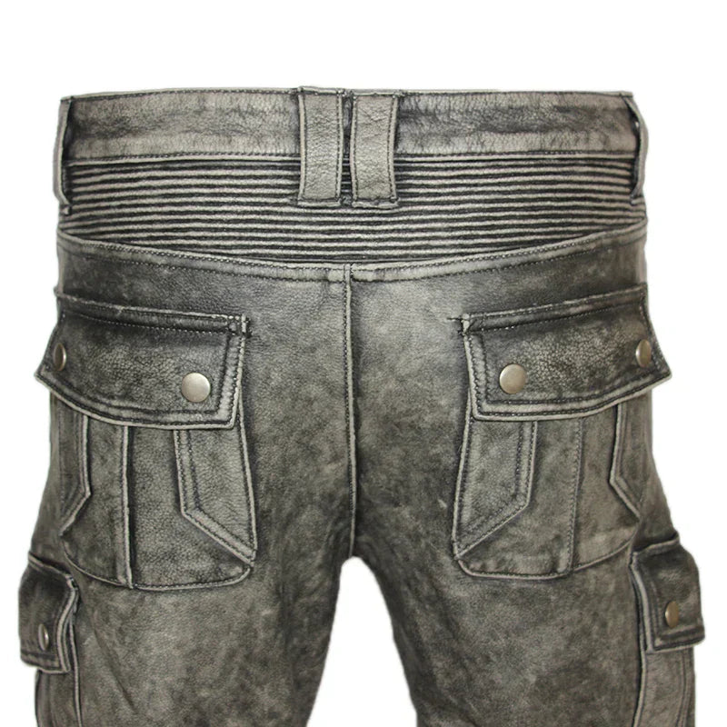 Mens Leather Motorcycle Riding Pants Biker Trousers