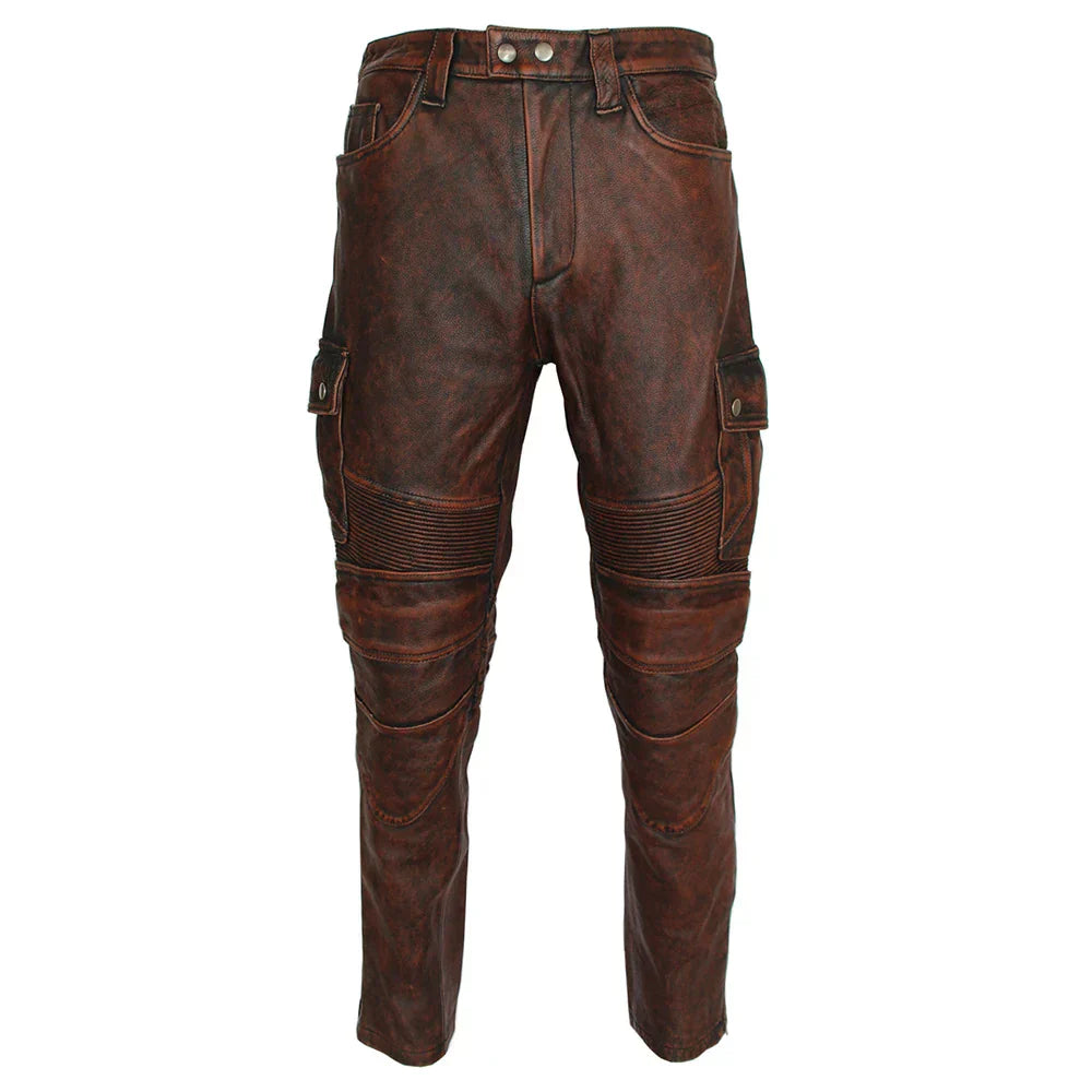 Mens Leather Motorcycle Riding Pants Biker Trousers