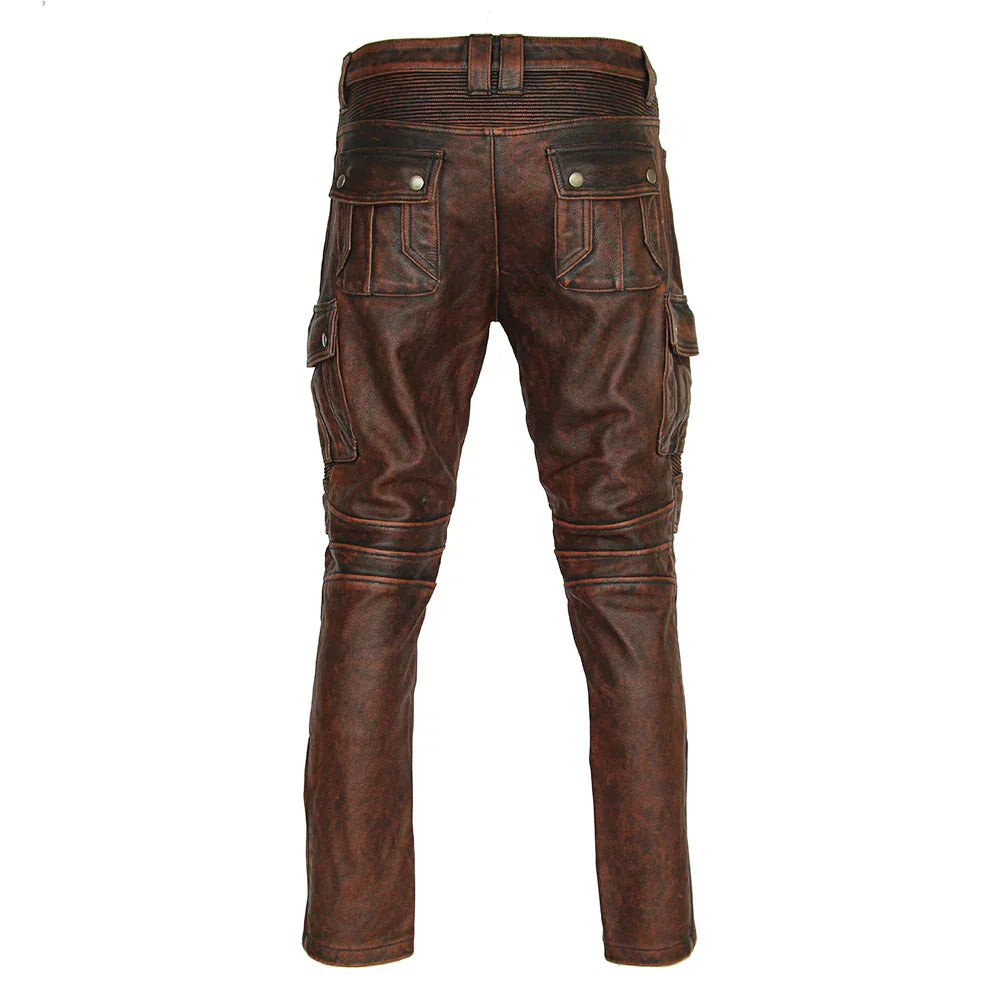 Mens Leather Motorcycle Riding Pants Biker Trousers