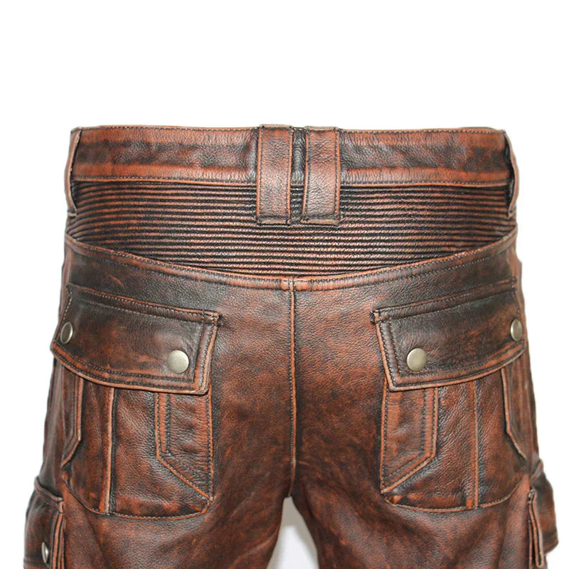 Mens Leather Motorcycle Riding Pants Biker Trousers