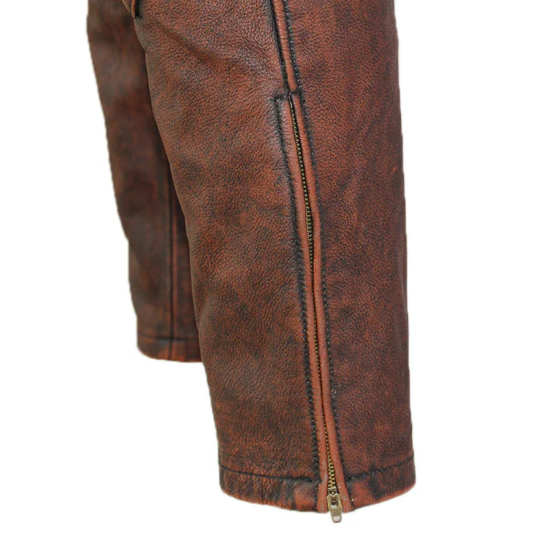 Mens Leather Motorcycle Riding Pants Biker Trousers