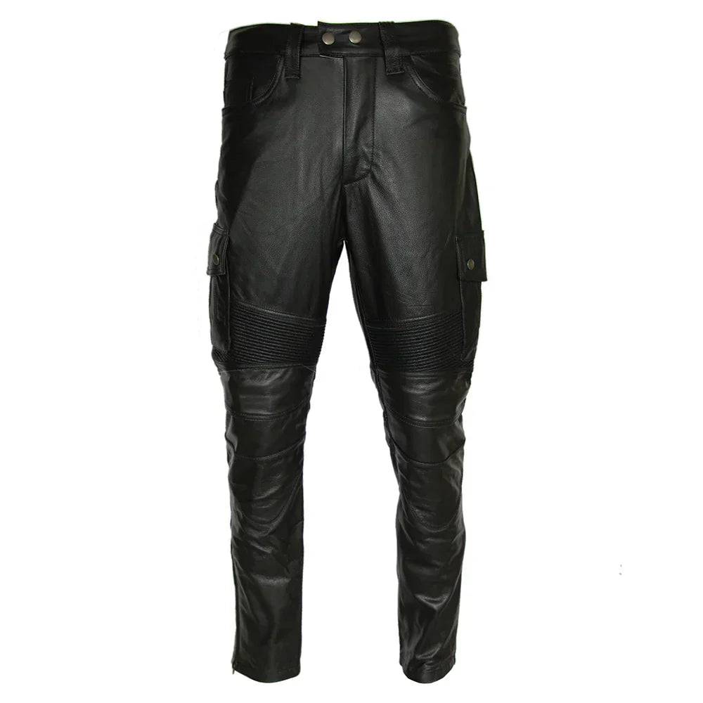 Mens Leather Motorcycle Riding Pants Biker Trousers