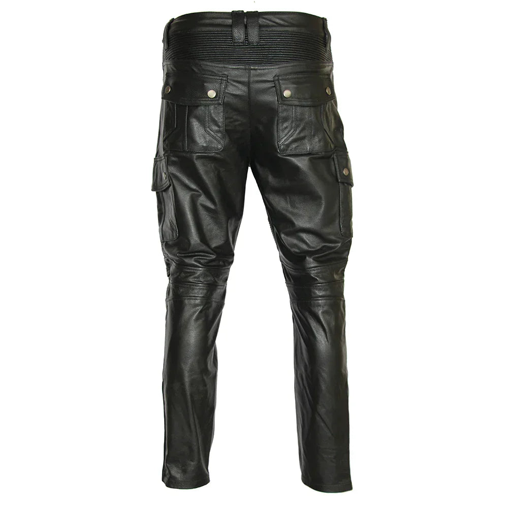 Mens Leather Motorcycle Riding Pants Biker Trousers