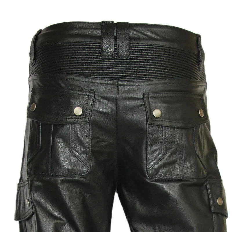 Mens Leather Motorcycle Riding Pants Biker Trousers