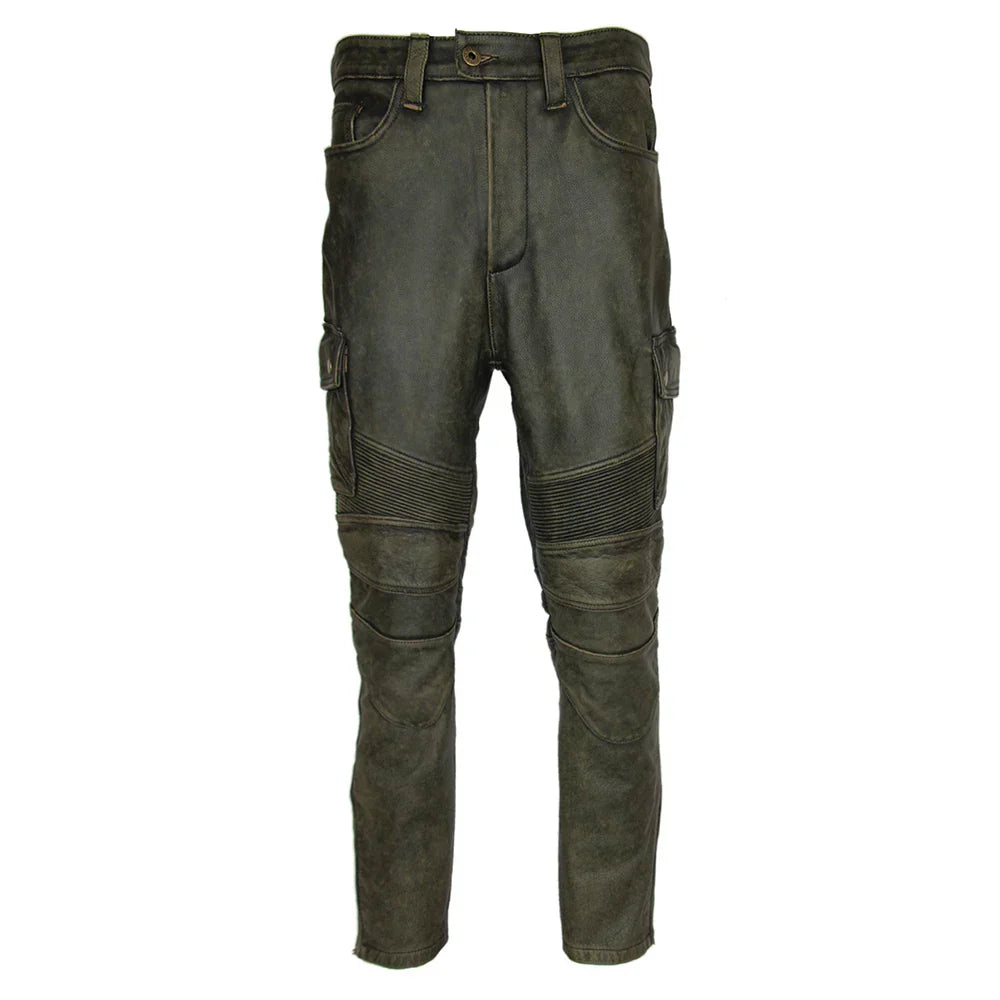 Mens Leather Motorcycle Riding Pants Biker Trousers