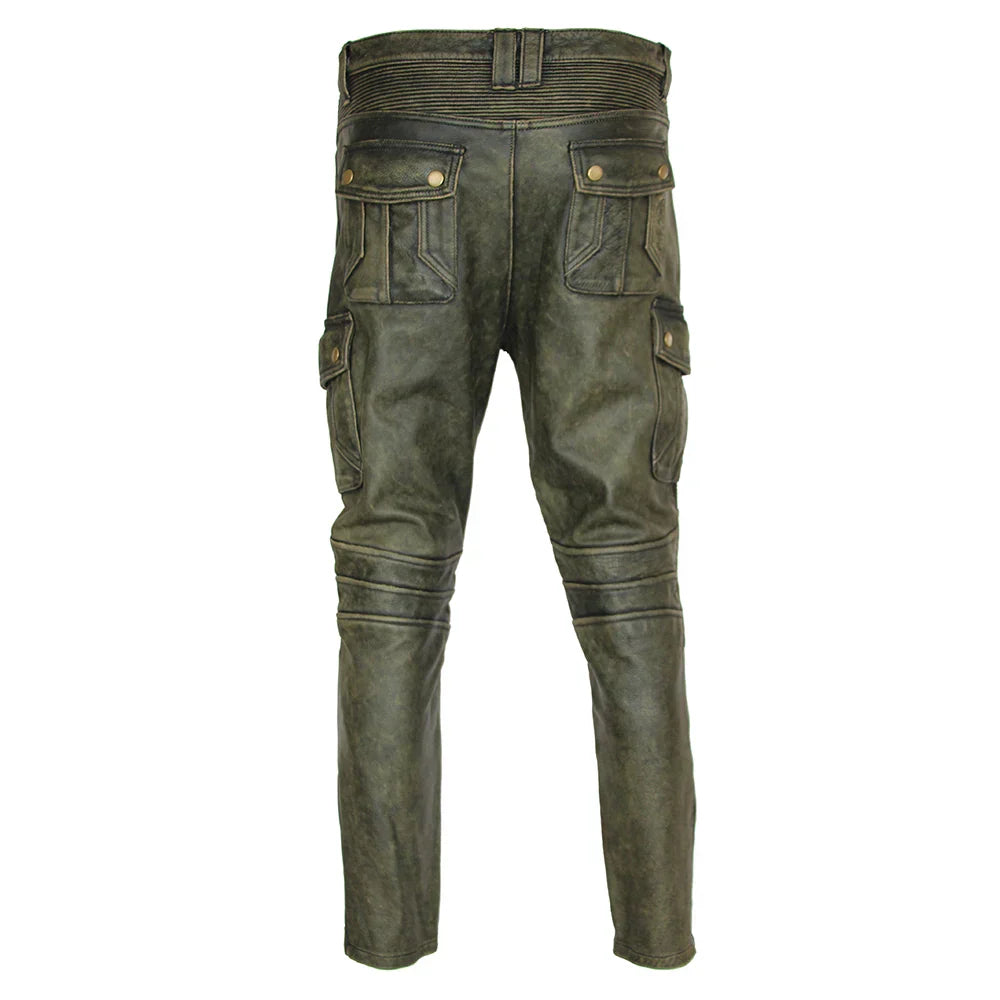 Mens Leather Motorcycle Riding Pants Biker Trousers