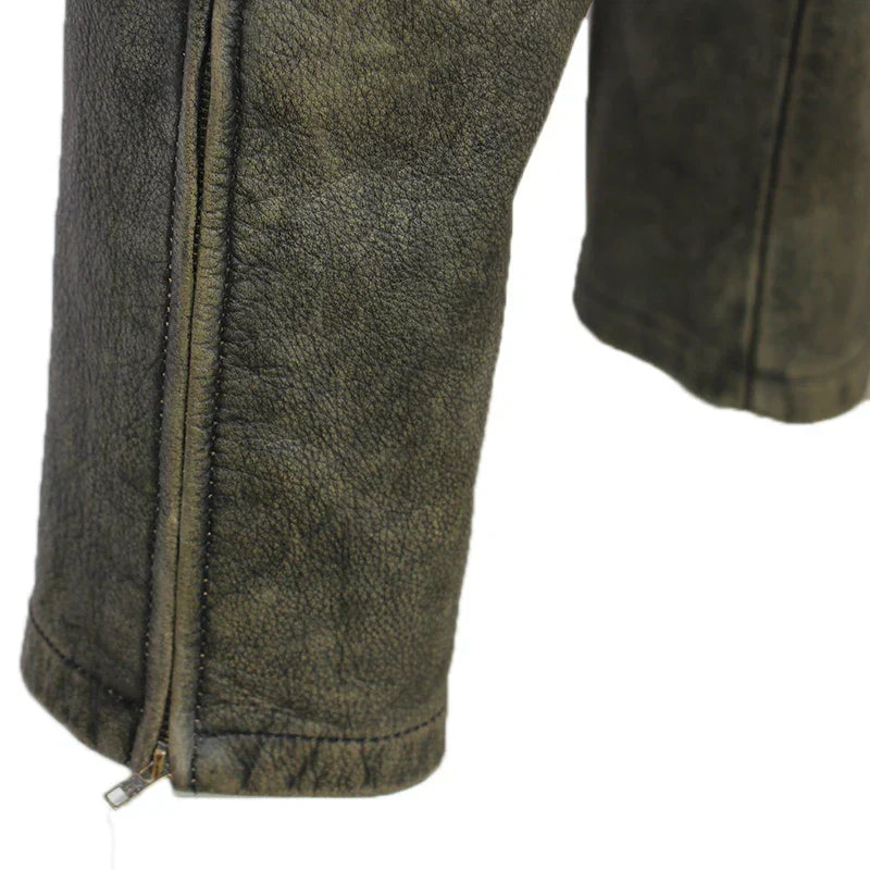 Mens Leather Motorcycle Riding Pants Biker Trousers