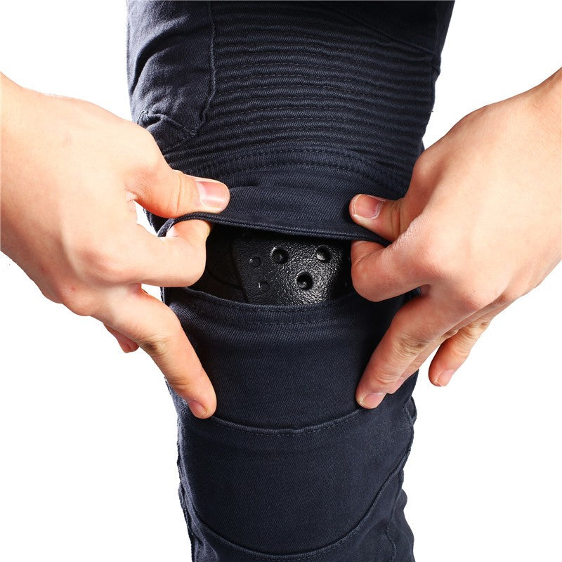 Black Motorcycle Jeans with Fleece Lining Thermal Biker Denim Pants