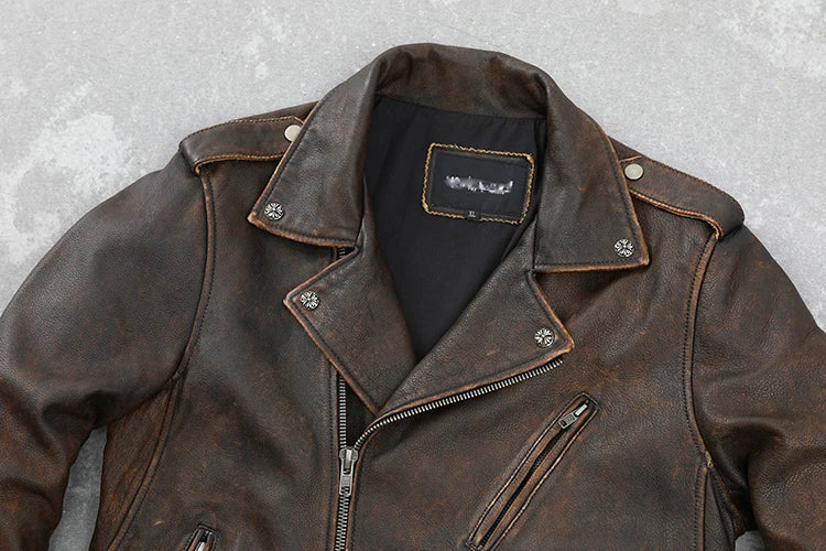 Brown Genuine Cowhide Leather Blazer Jacket