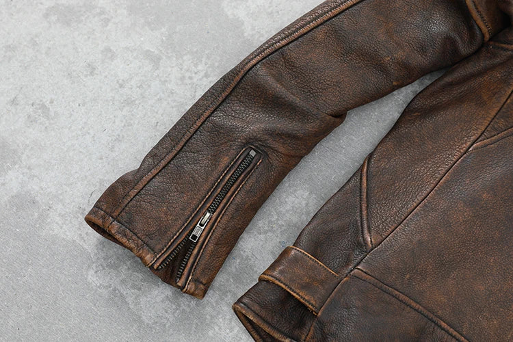 Brown Genuine Cowhide Leather Blazer Jacket