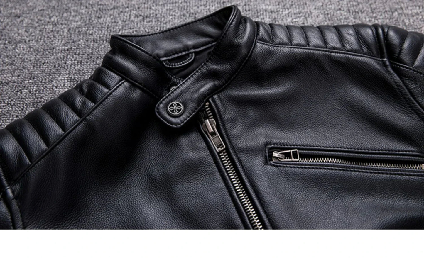 Mens Black Leather Biker Jacket Perfecto Style Motorcycle Coat