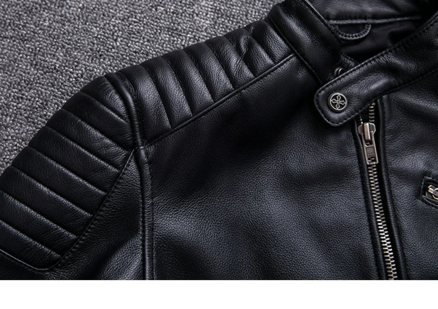 Mens Black Leather Biker Jacket Perfecto Style Motorcycle Coat