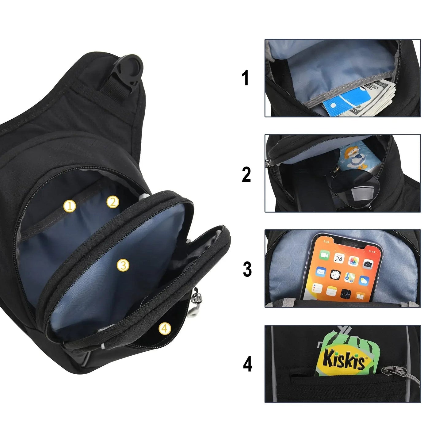 Black Leg Bag for Men and Women Adjustable Thigh Pouch Crossbody Pack