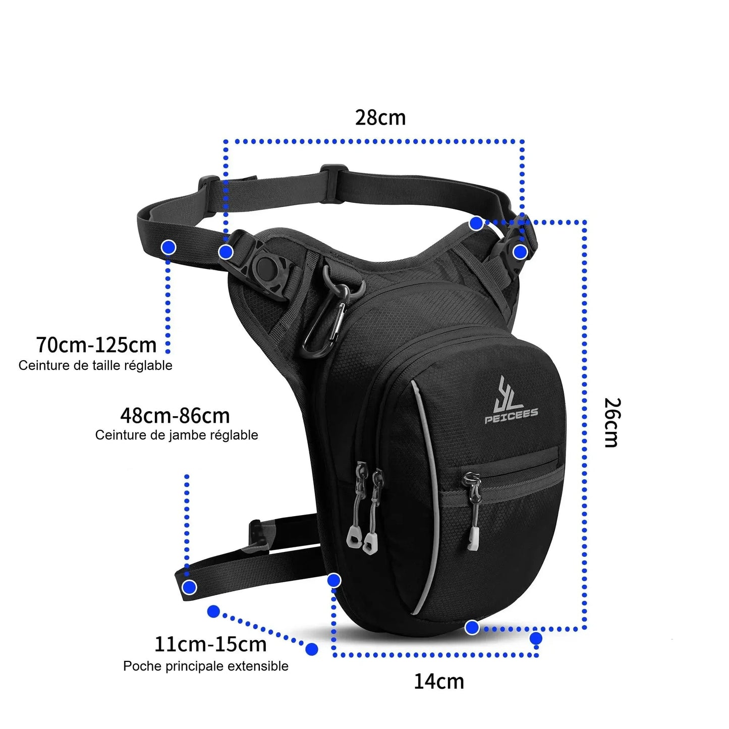 Black Leg Bag for Men and Women Adjustable Thigh Pouch Crossbody Pack