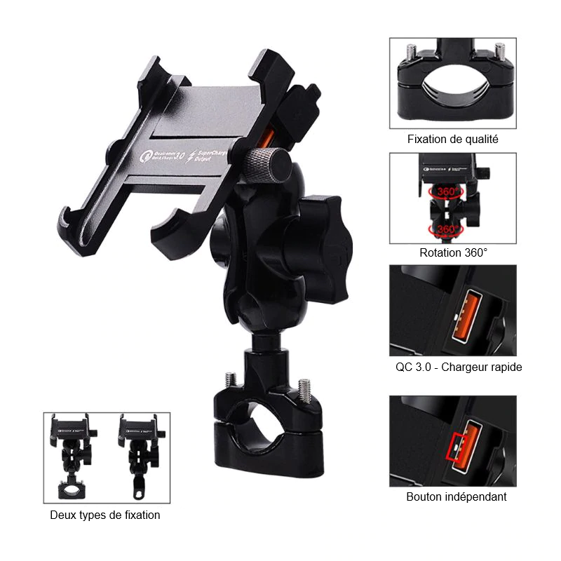 Motorcycle Phone Mount with Charger Compatible with All Smartphones Hands-Free Holder for Bike Riding