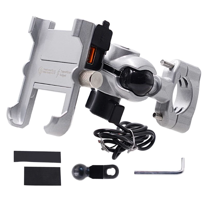 Motorcycle Phone Mount with Charger Compatible with All Smartphones Hands-Free Holder for Bike Riding