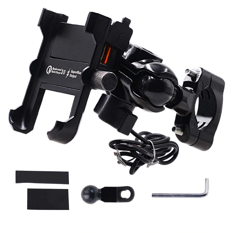 Motorcycle Phone Mount with Charger Compatible with All Smartphones Hands-Free Holder for Bike Riding