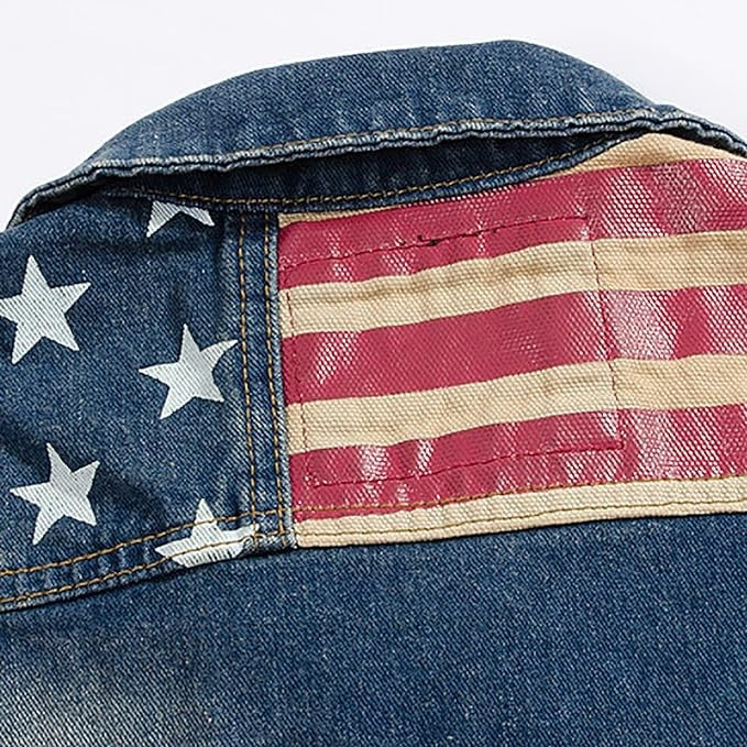 American Flag Biker Denim Vest Mens Motorcycle Jean Jacket
