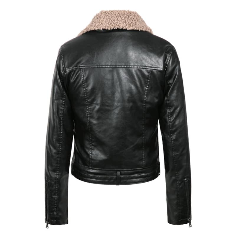 Womens Biker Jacket with Sherpa Collar