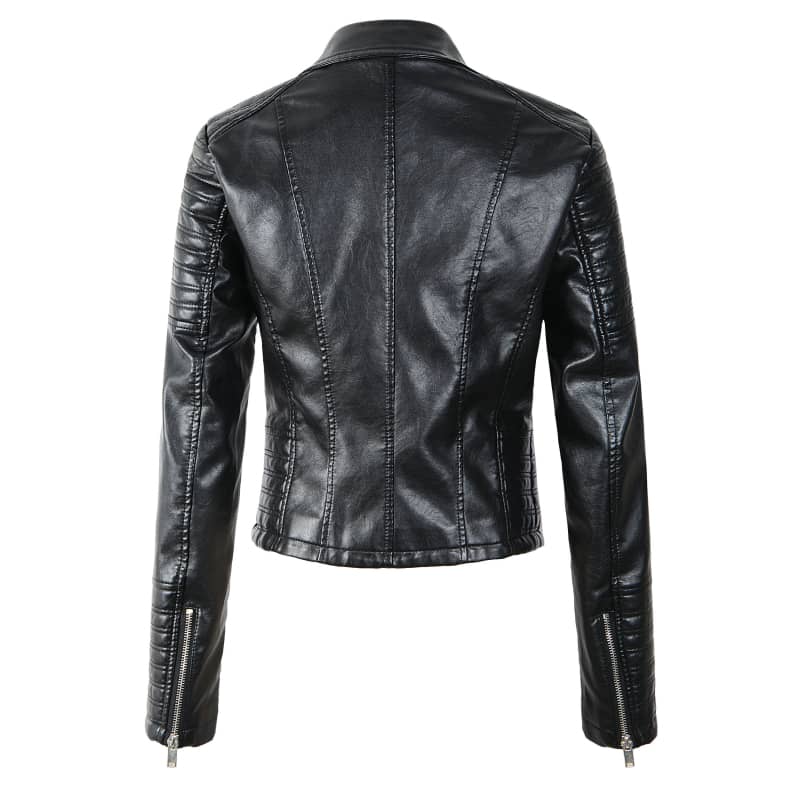 Womens Black Motorcycle Biker Jacket