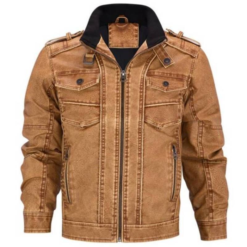 Mens Brown Biker Leather Jacket Motorcycle Jacket Slim Fit