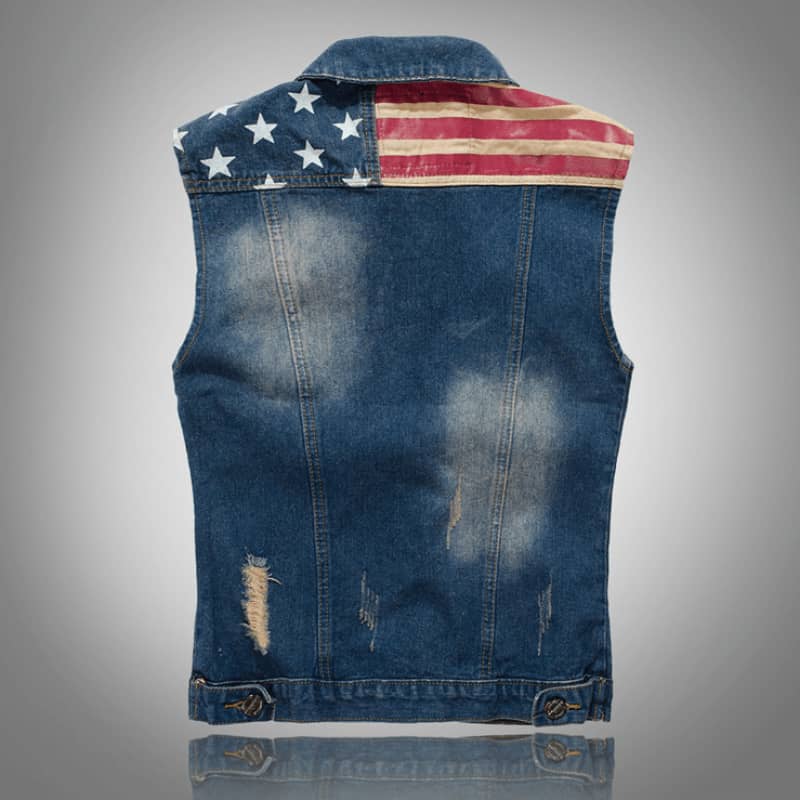 American Flag Biker Denim Vest Mens Motorcycle Jean Jacket