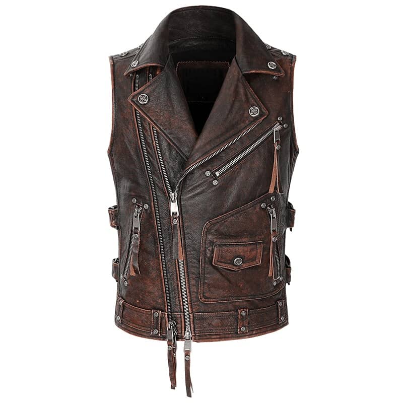 Mens Leather Biker Vest Ride Free Motorcycle Jacket Sleeveless