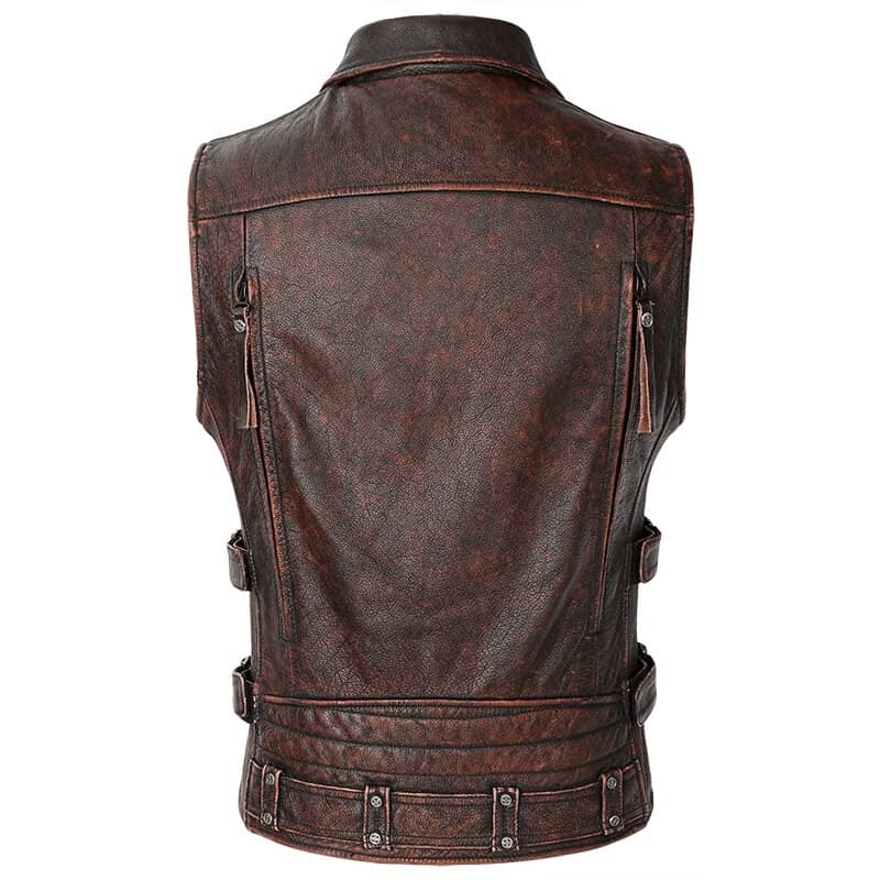 Mens Leather Biker Vest Ride Free Motorcycle Jacket Sleeveless
