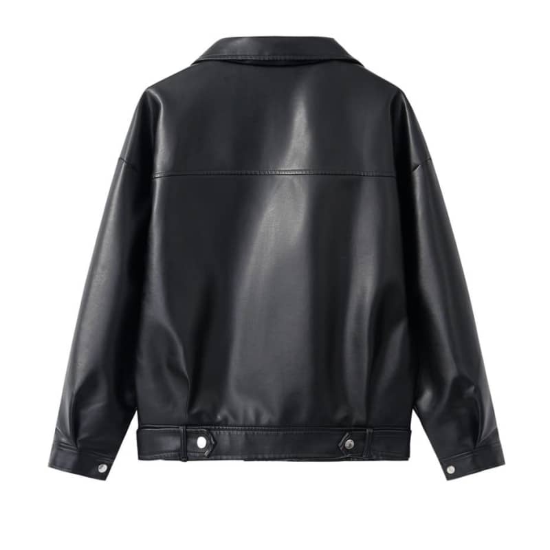 Womens Black Biker Jacket Leather Motorcycle Coat