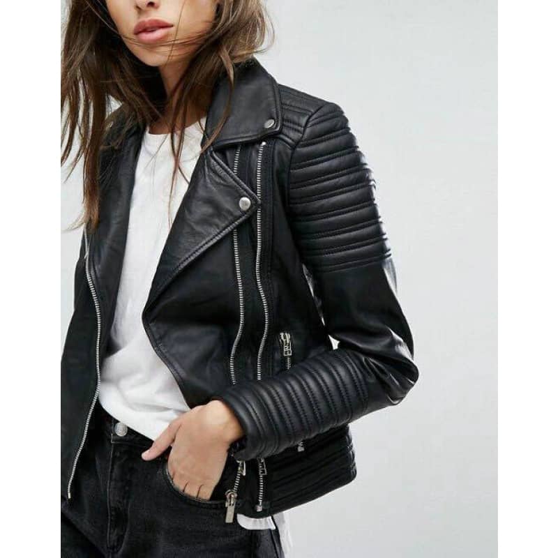 Womens Black Motorcycle Biker Jacket